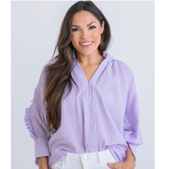Karlie Tops - Karlie seersucker violet & white ruffle blouse